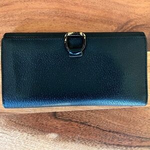 Authentic Gucci Vintage Rare Horse Bit Black Leather Womens Long Wallet Italy